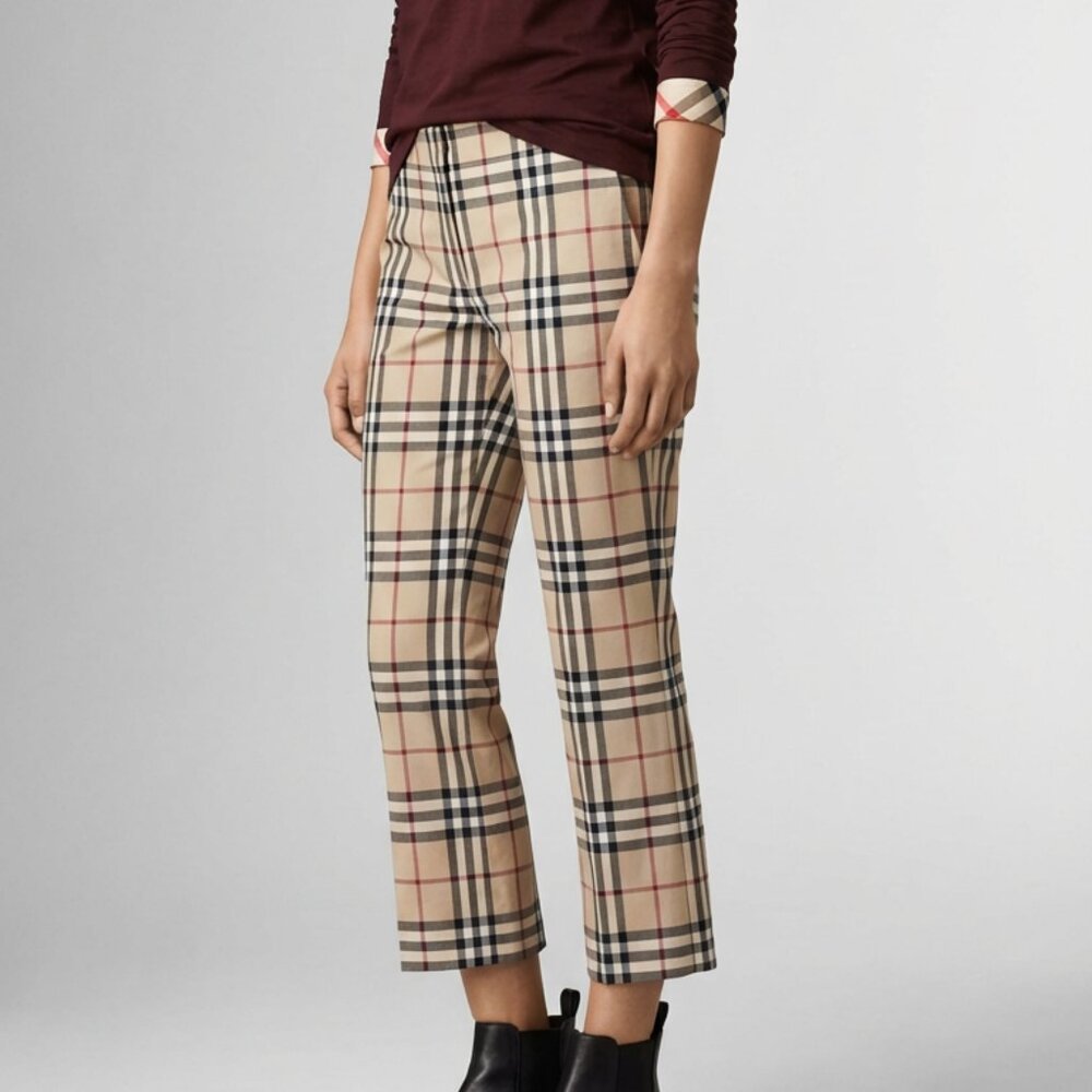 Burberry High Rise Nova Check Plaid Cropped Pants